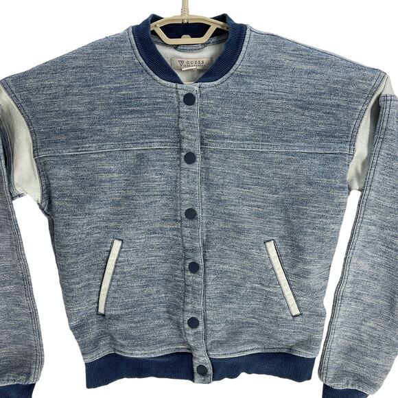 Vintage Y2K GUESS Varsity Jacket Womens Size S Blue Button Up Cotton Blend Retro - Picture 2 of 8